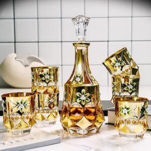 Luxury Whiskey Decanter Set with 6 Whiskey Crystal Glasses